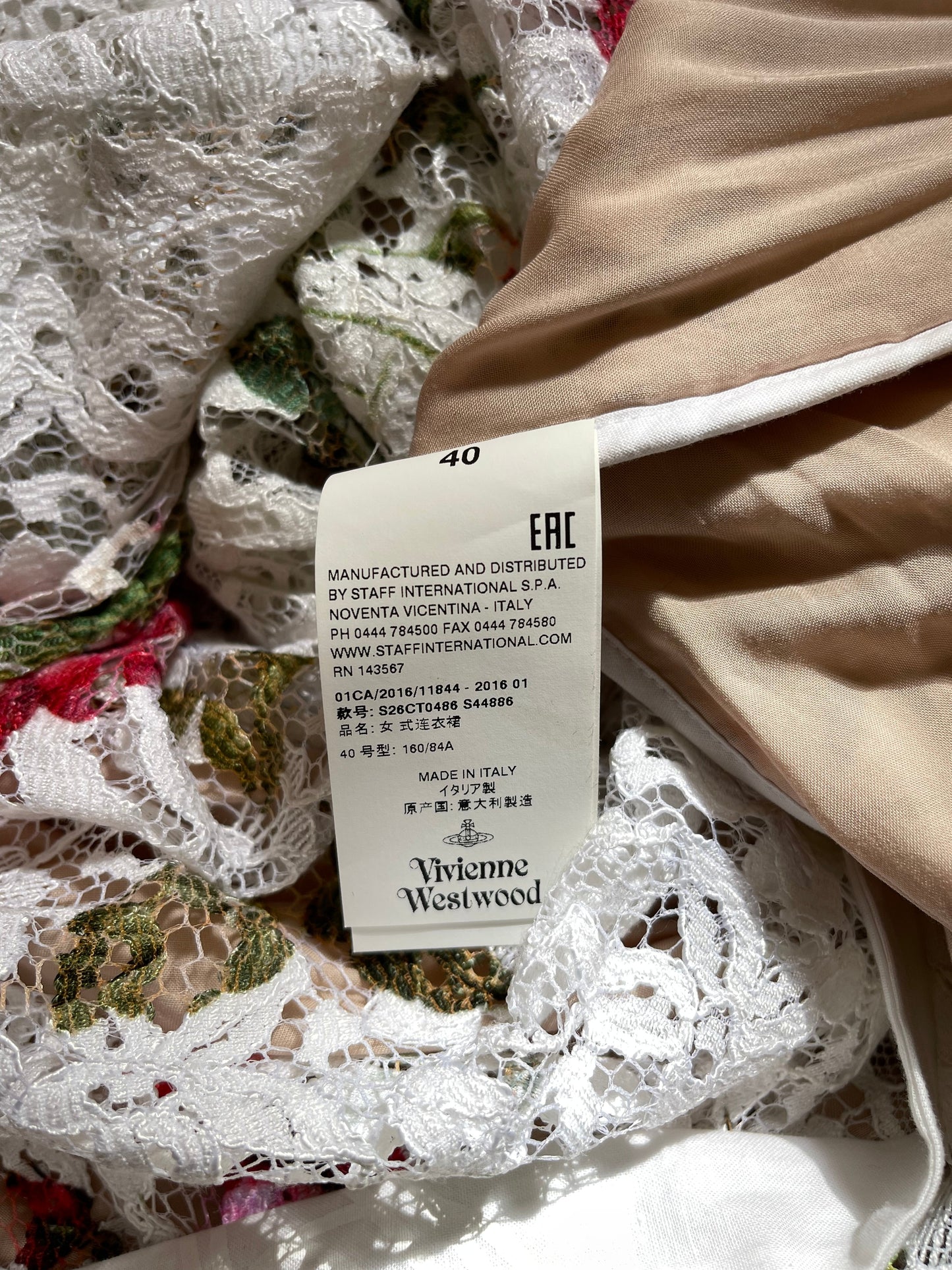 Vivienne Westwood Red labe White lace and Flower print Dress IT 40