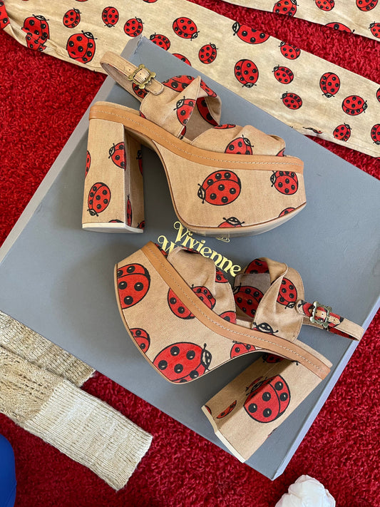NEW Vivienne Westwood SS17 CORONATION SANDAL LADYBIRD PRINTED CANVAS IT36-UK3