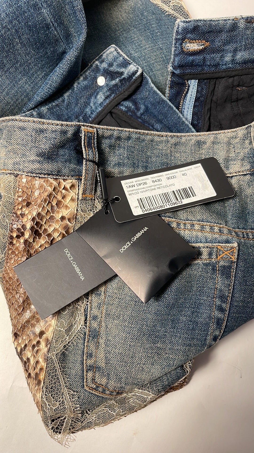 Dolce & Gabbana Jeans with side PYTHON and Lace VINTAGE 90's NWT