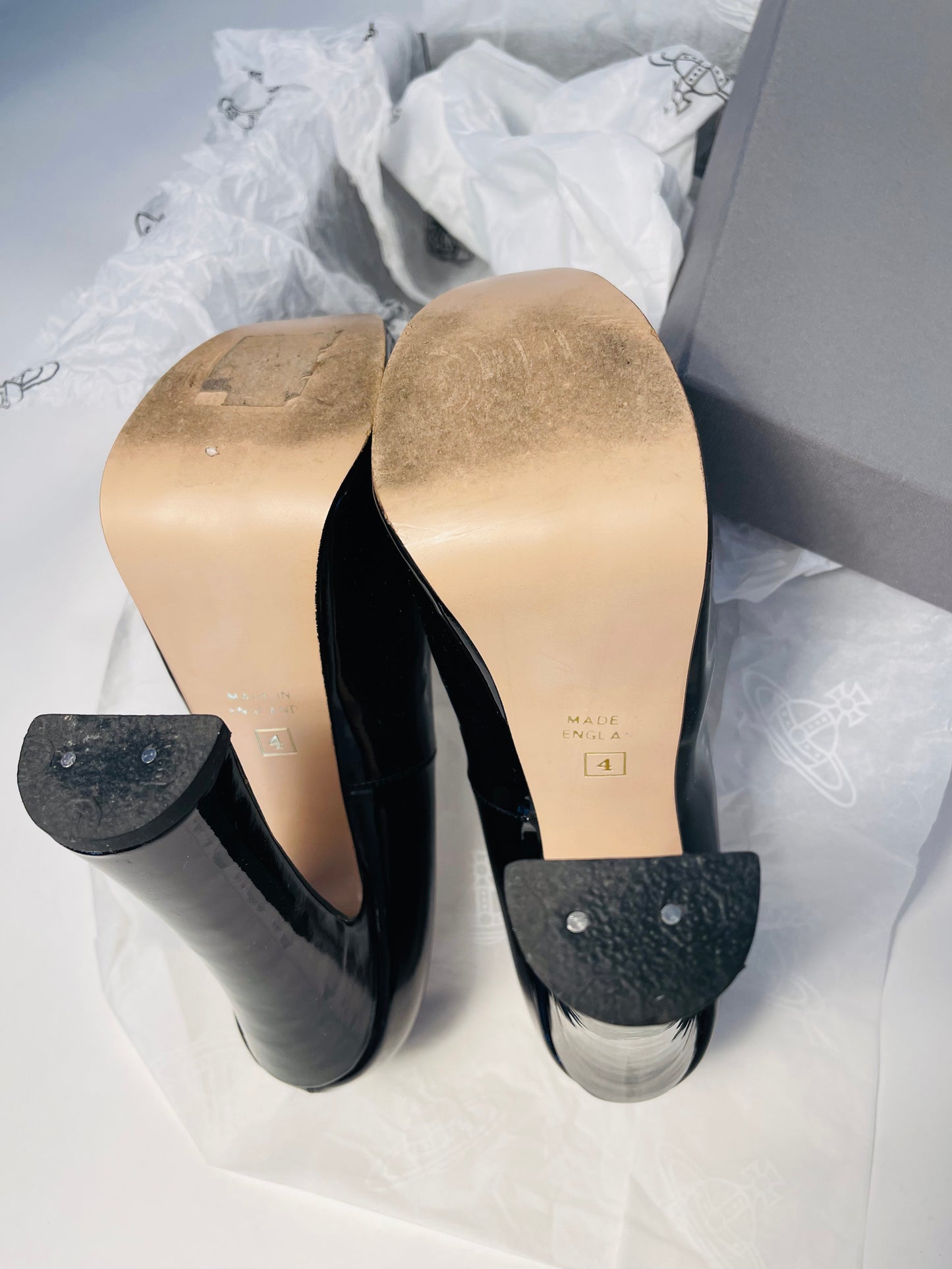 Vivienne Westwood BLACK PATENT LEATHER ELEVATED COURT SHOES IT37 US6.5