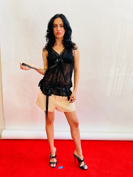 John Galliano Vintage 2000's Exposed Nipples Black Lace Tank Top NWT