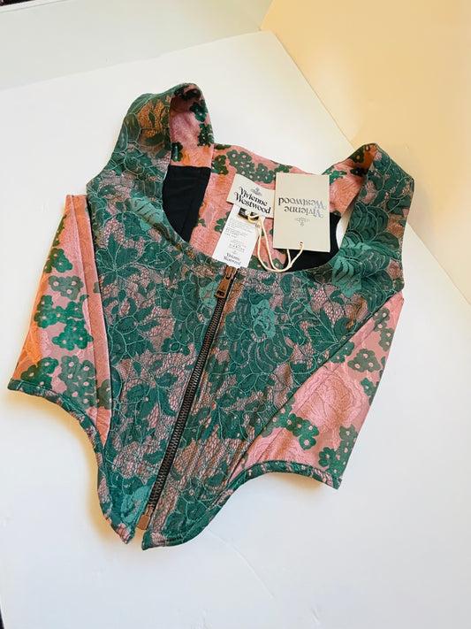 Vivienne Westwood Cage Jacquard Corset Green flower lace
