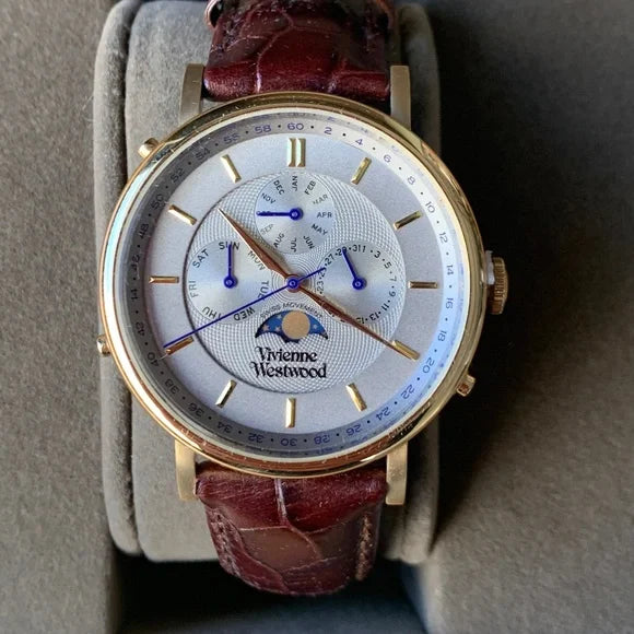 Vivienne Westwood Beautiful Calendar Watch w/ Embossed Leather Watch