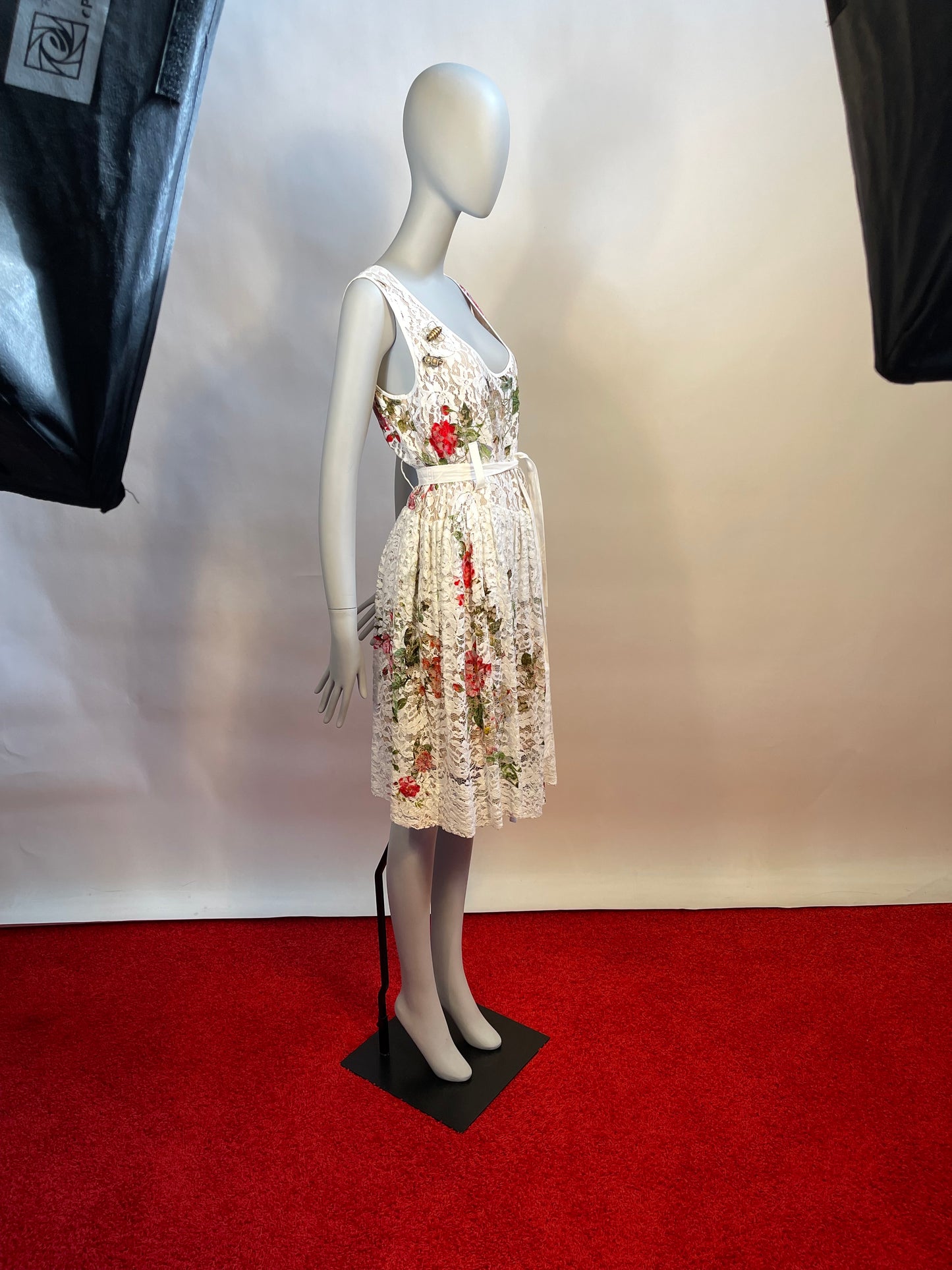 Vivienne Westwood Red labe White lace and Flower print Dress IT 40