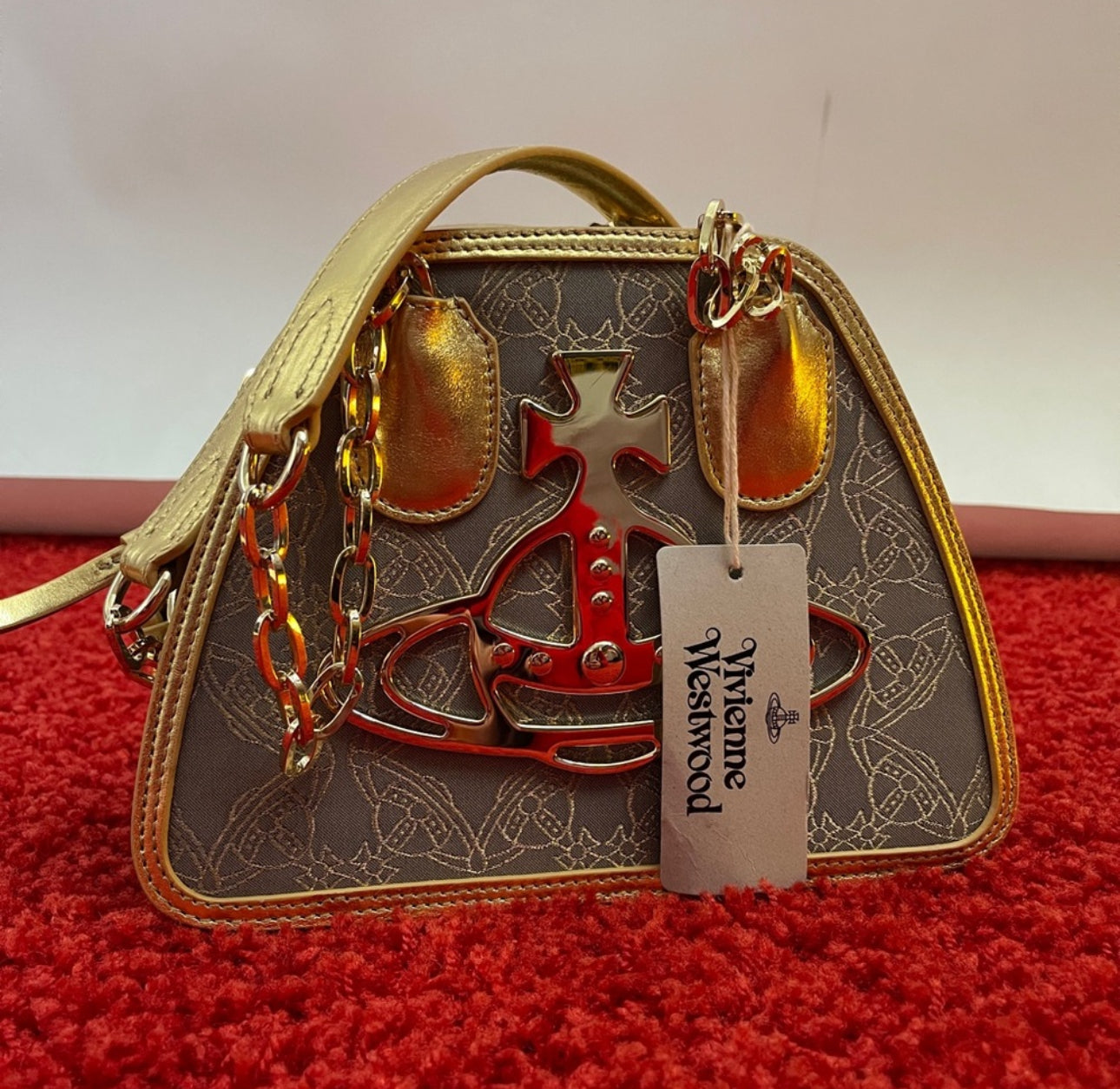 Vivienne Westwood BRAND NEW BAG SS23 LOGO CHAIN GREY/ GOLD