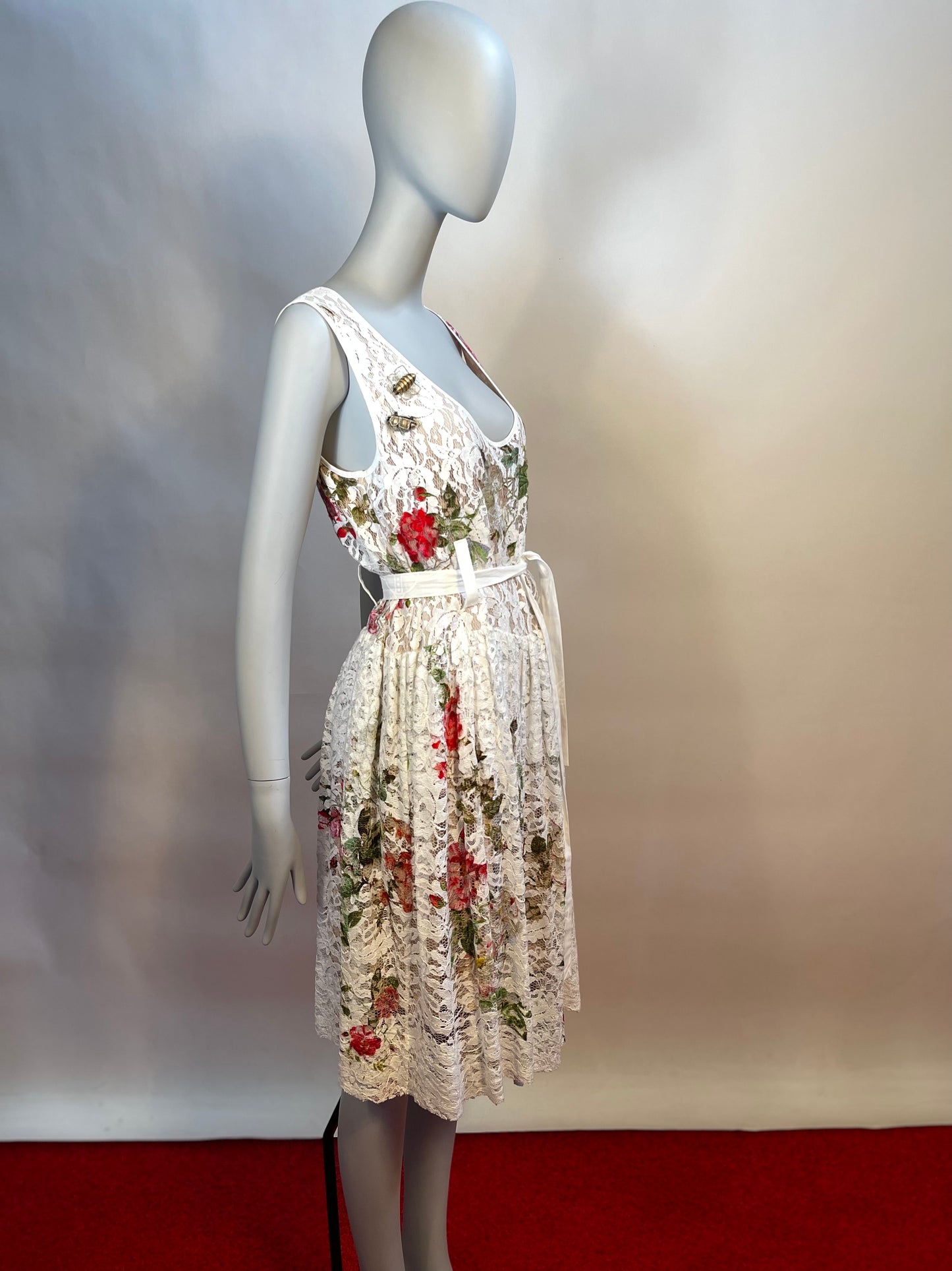 Vivienne Westwood Red labe White lace and Flower print Dress IT 40