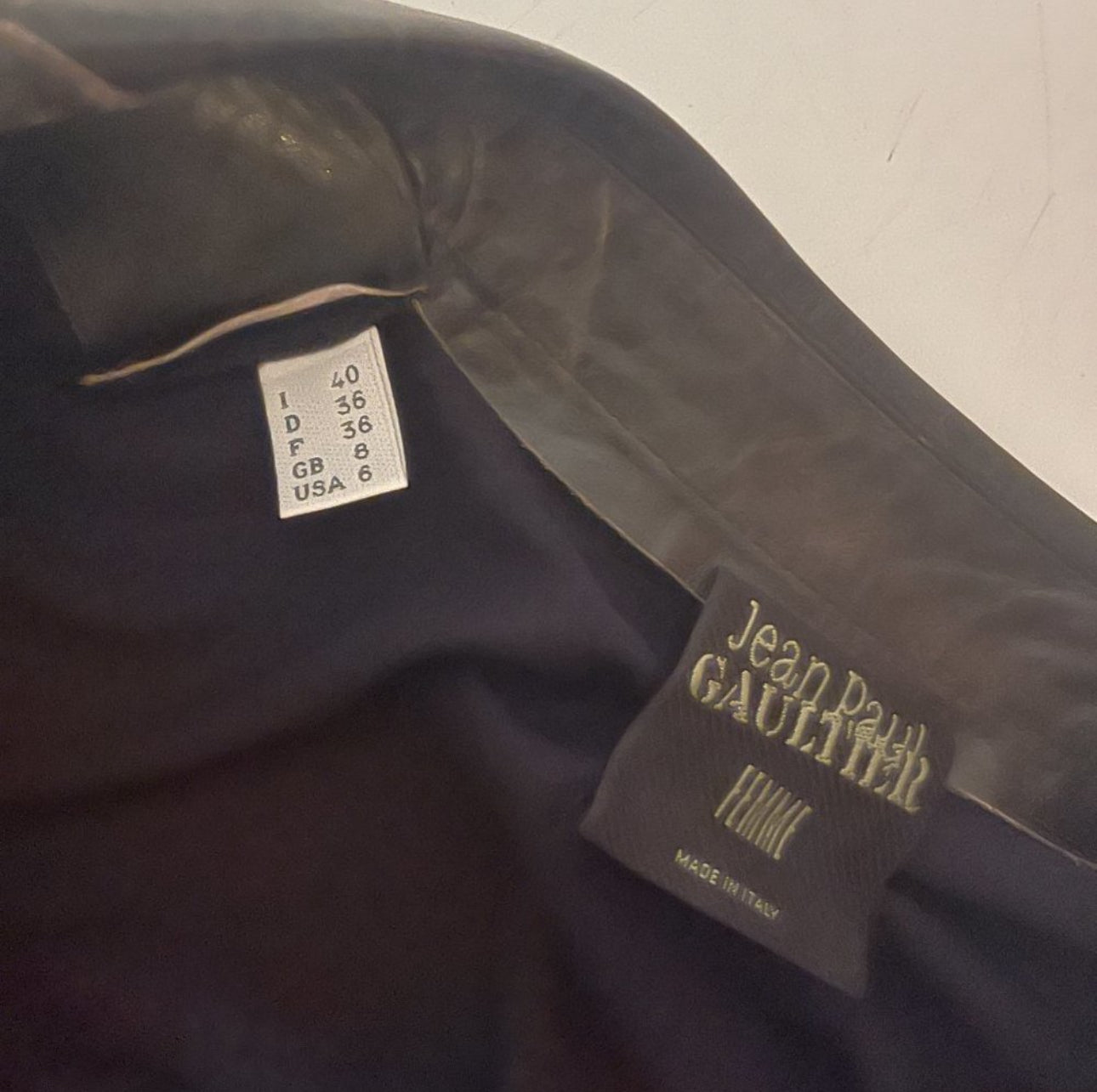 Jean Paul Gaultier BRANDNEW VINTAGE90'S Stretch BLUE DRESS/BLK LEATHER NECK IT40