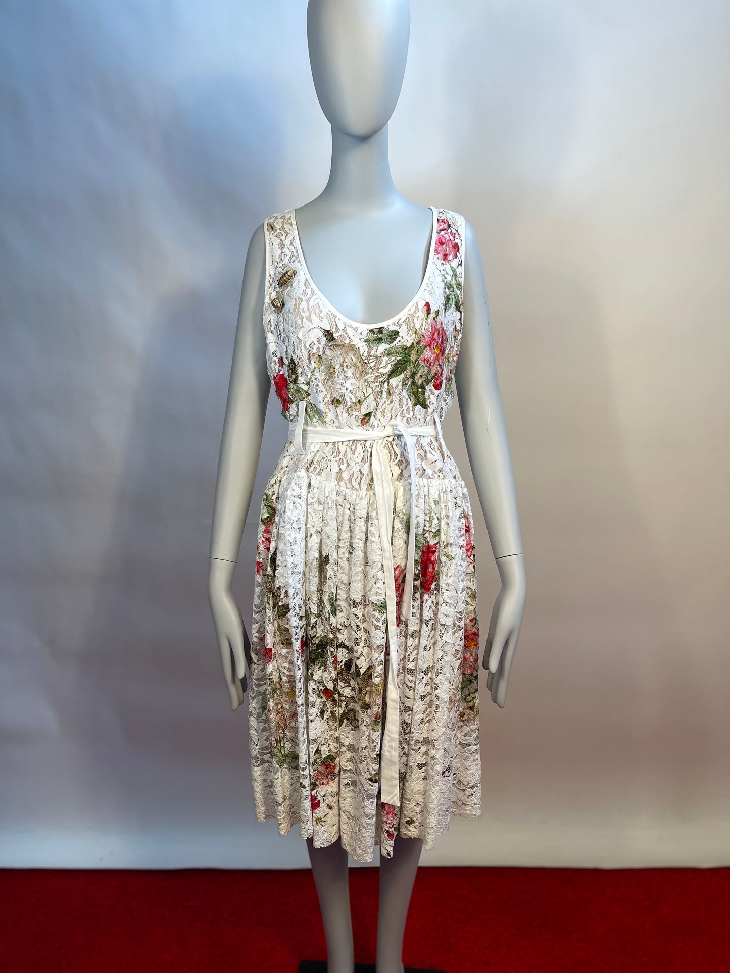 Vivienne Westwood Red labe White lace and Flower print Dress IT 40