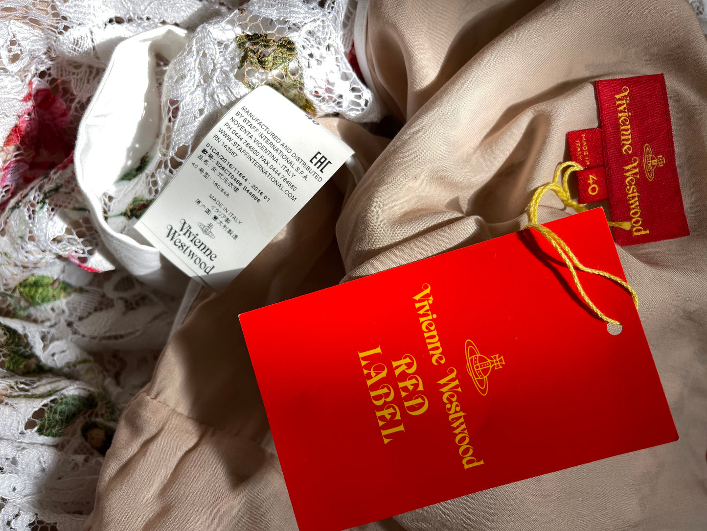 Vivienne Westwood Red labe White lace and Flower print Dress IT 40