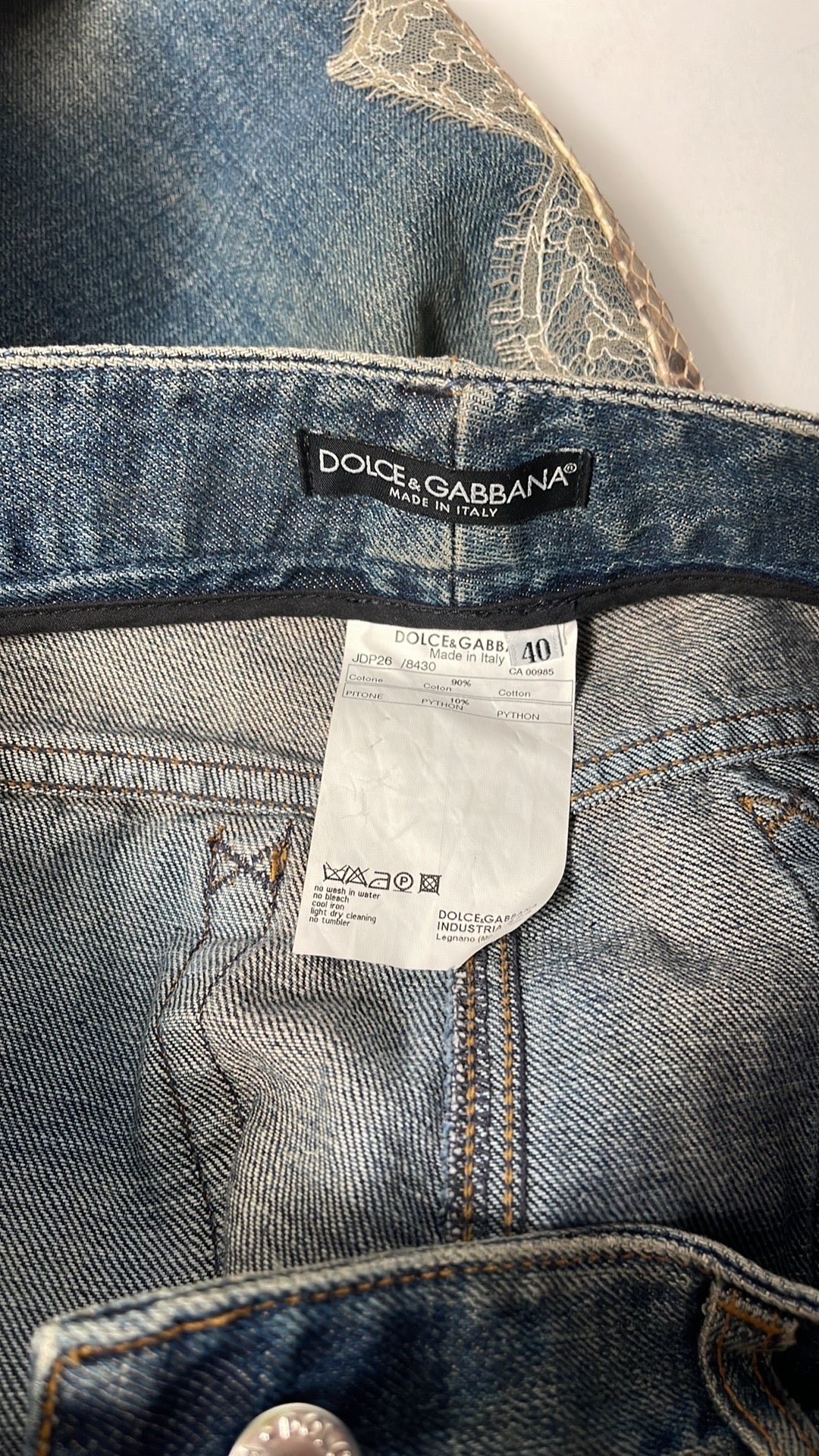 Dolce & Gabbana Jeans with side PYTHON and Lace VINTAGE 90's NWT