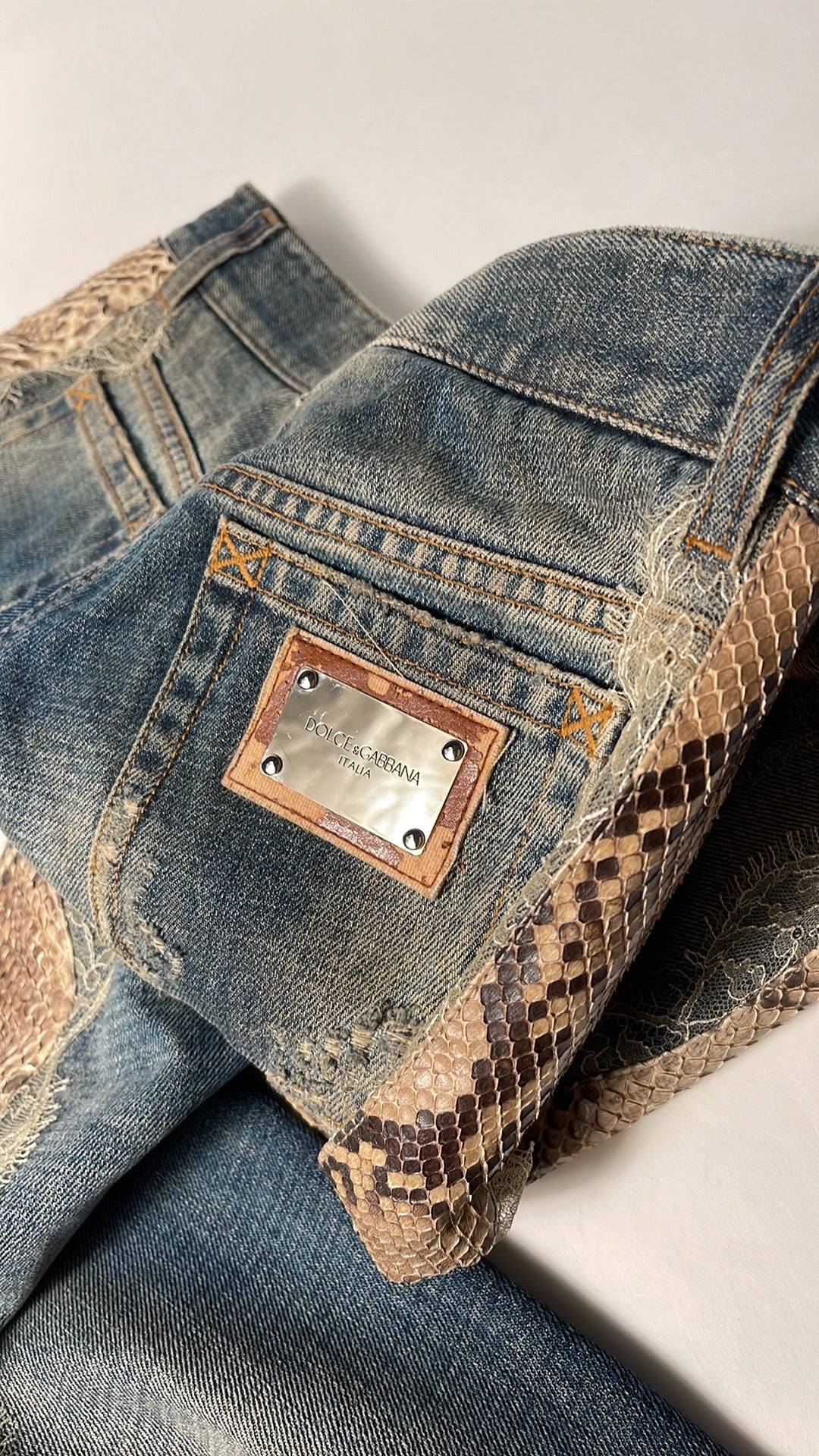Dolce & Gabbana Jeans with side PYTHON and Lace VINTAGE 90's NWT