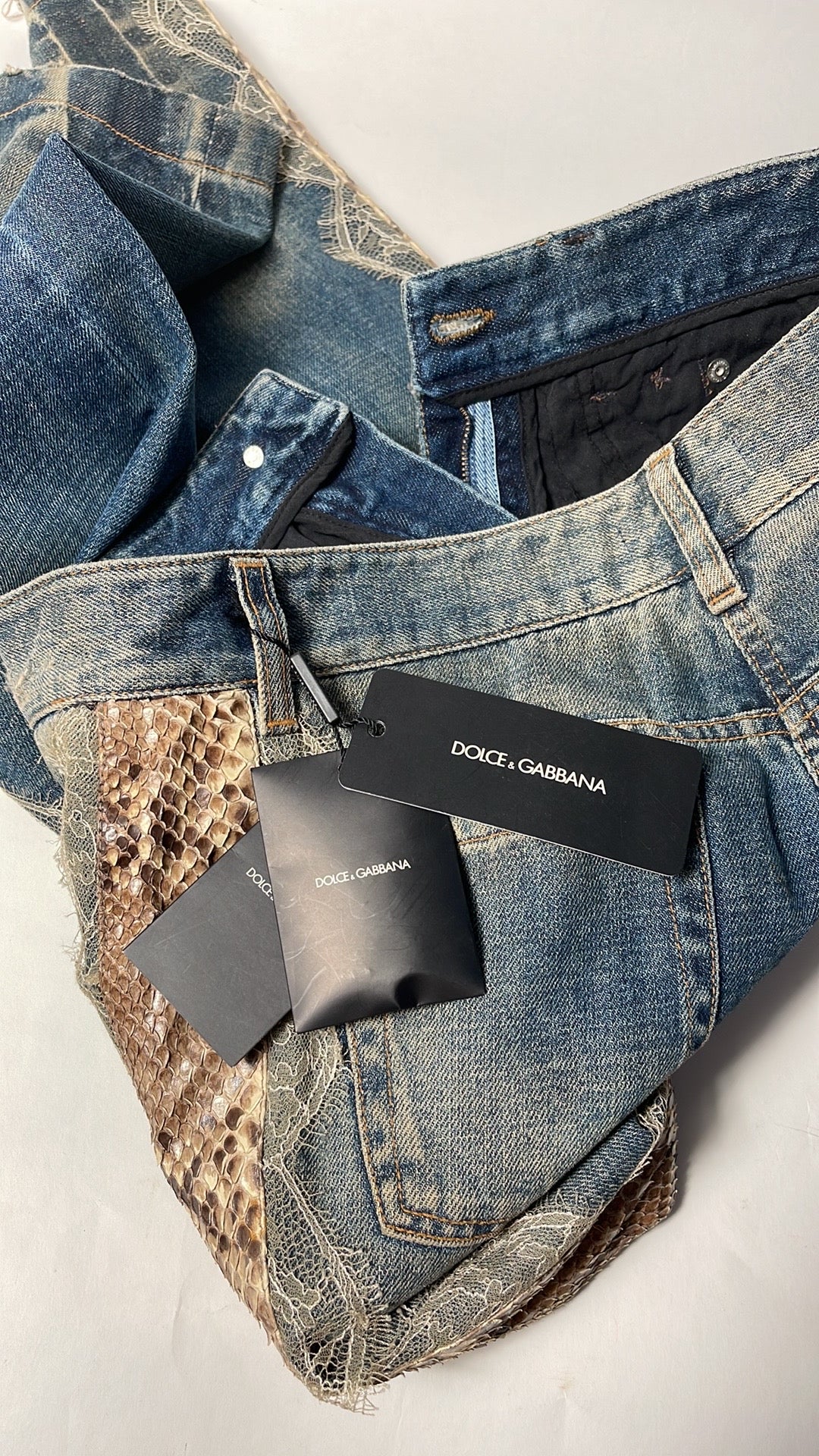 Dolce & Gabbana Jeans with side PYTHON and Lace VINTAGE 90's NWT