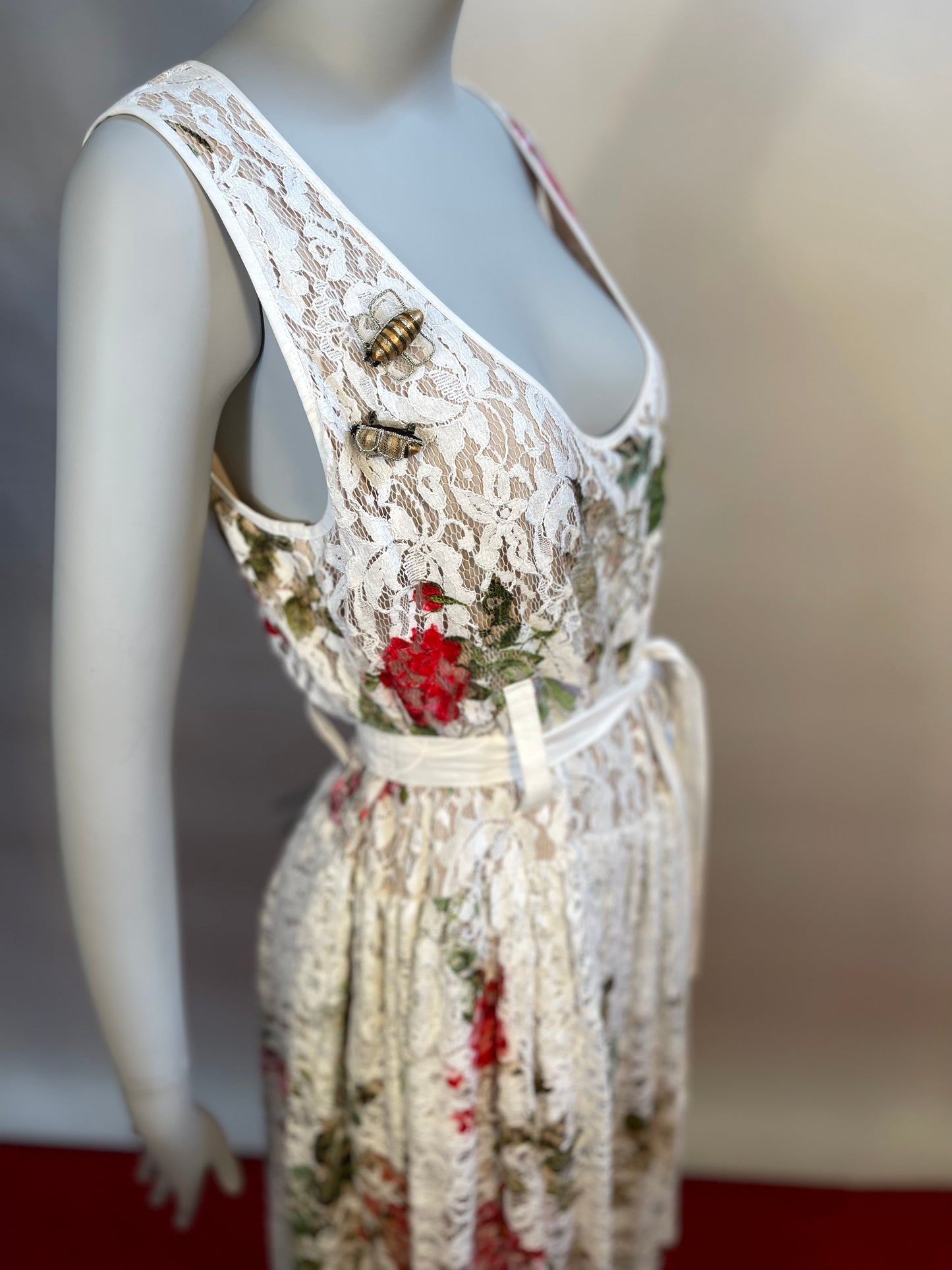 Vivienne Westwood Red labe White lace and Flower print Dress IT 40