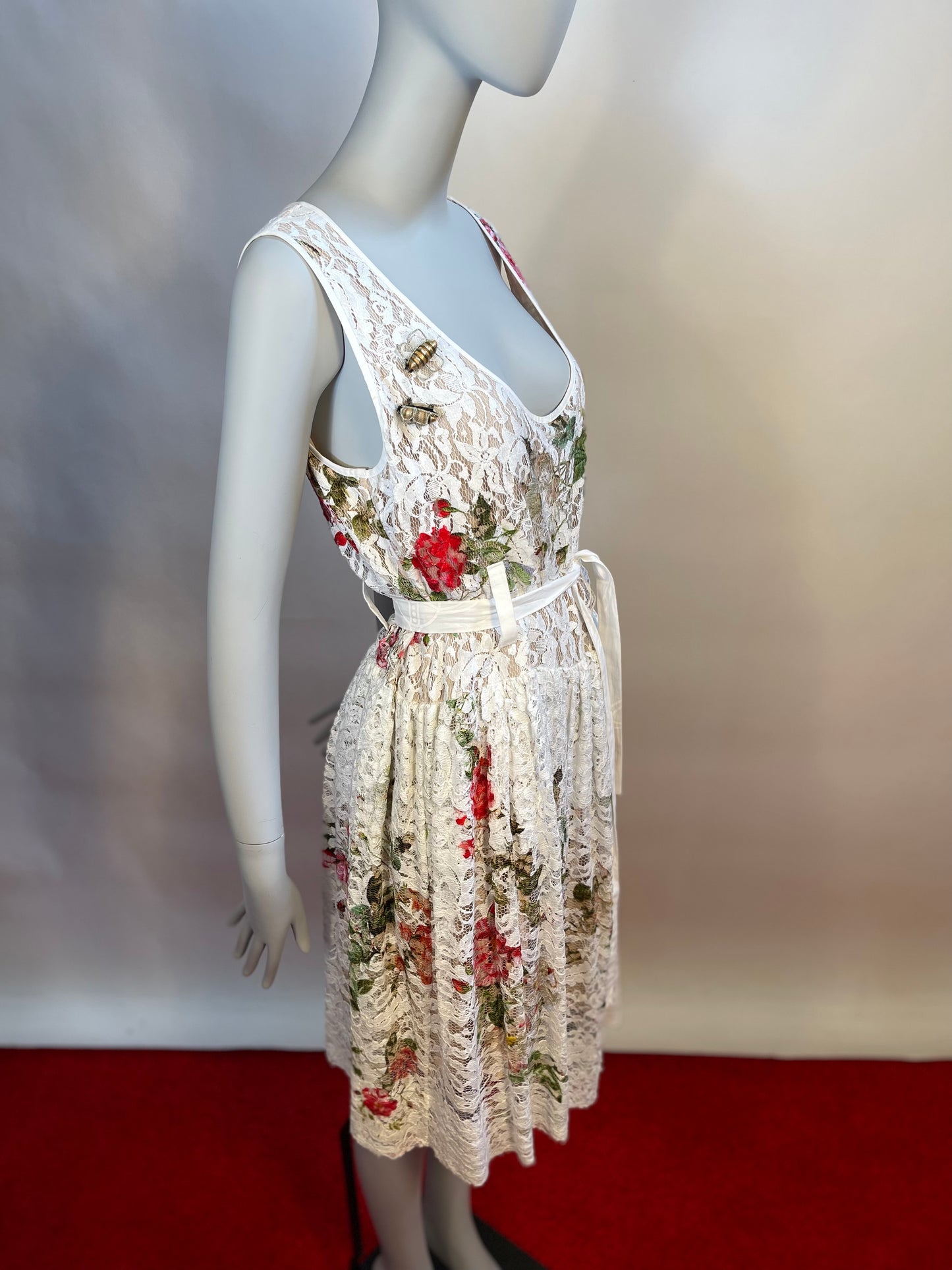 Vivienne Westwood Red labe White lace and Flower print Dress IT 40