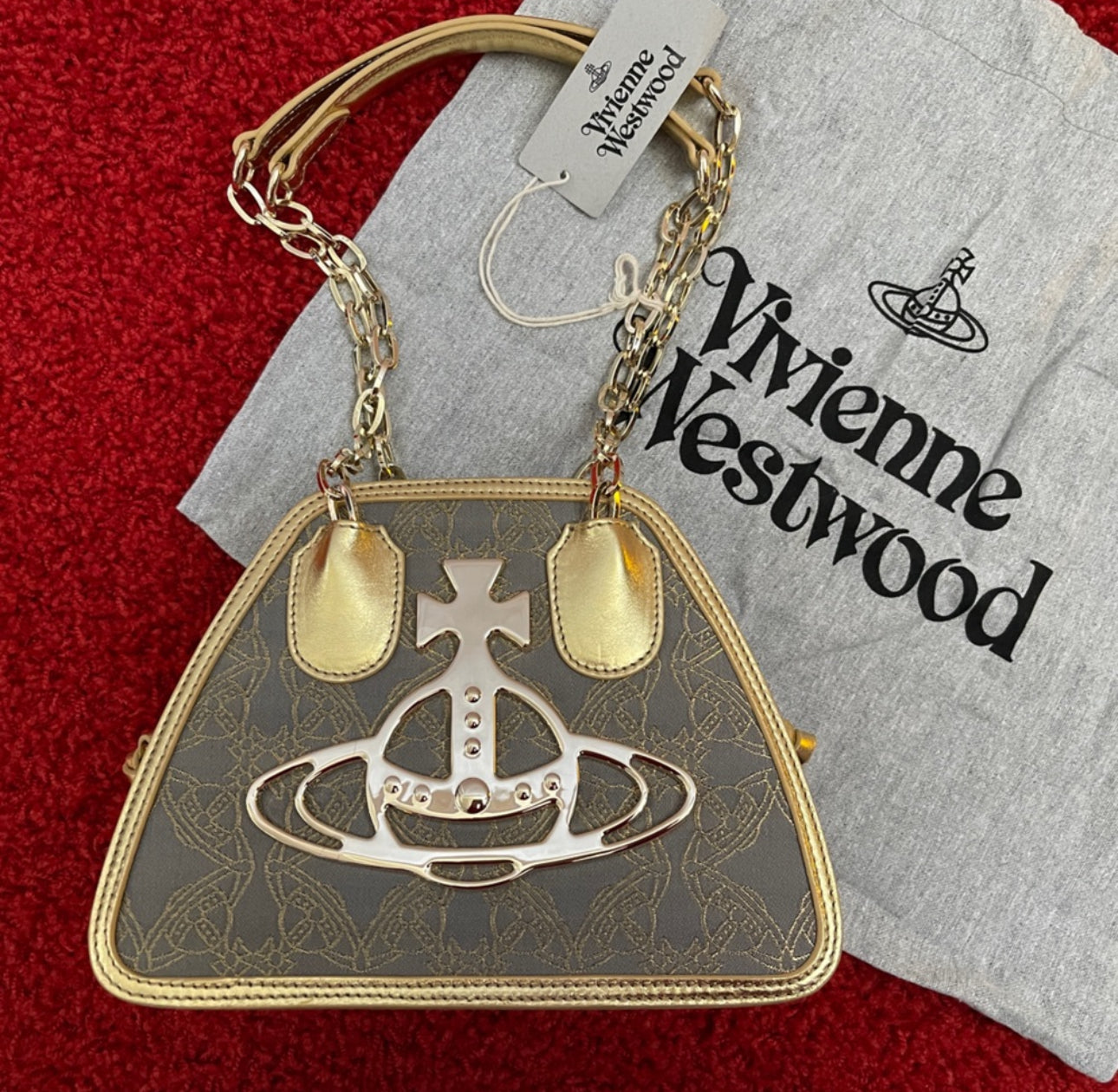 Vivienne Westwood BRAND NEW BAG SS23 LOGO CHAIN GREY/ GOLD