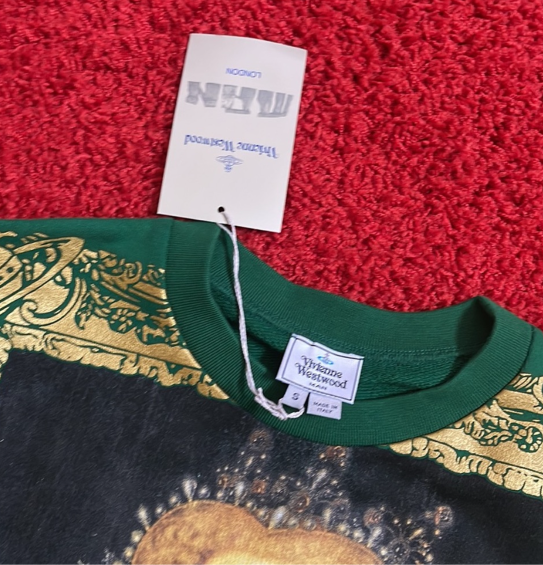 Vivienne Westwood QUEEN ELIZABETH WITH SAFETY PIN on Green sweatshirt 2014 NWT