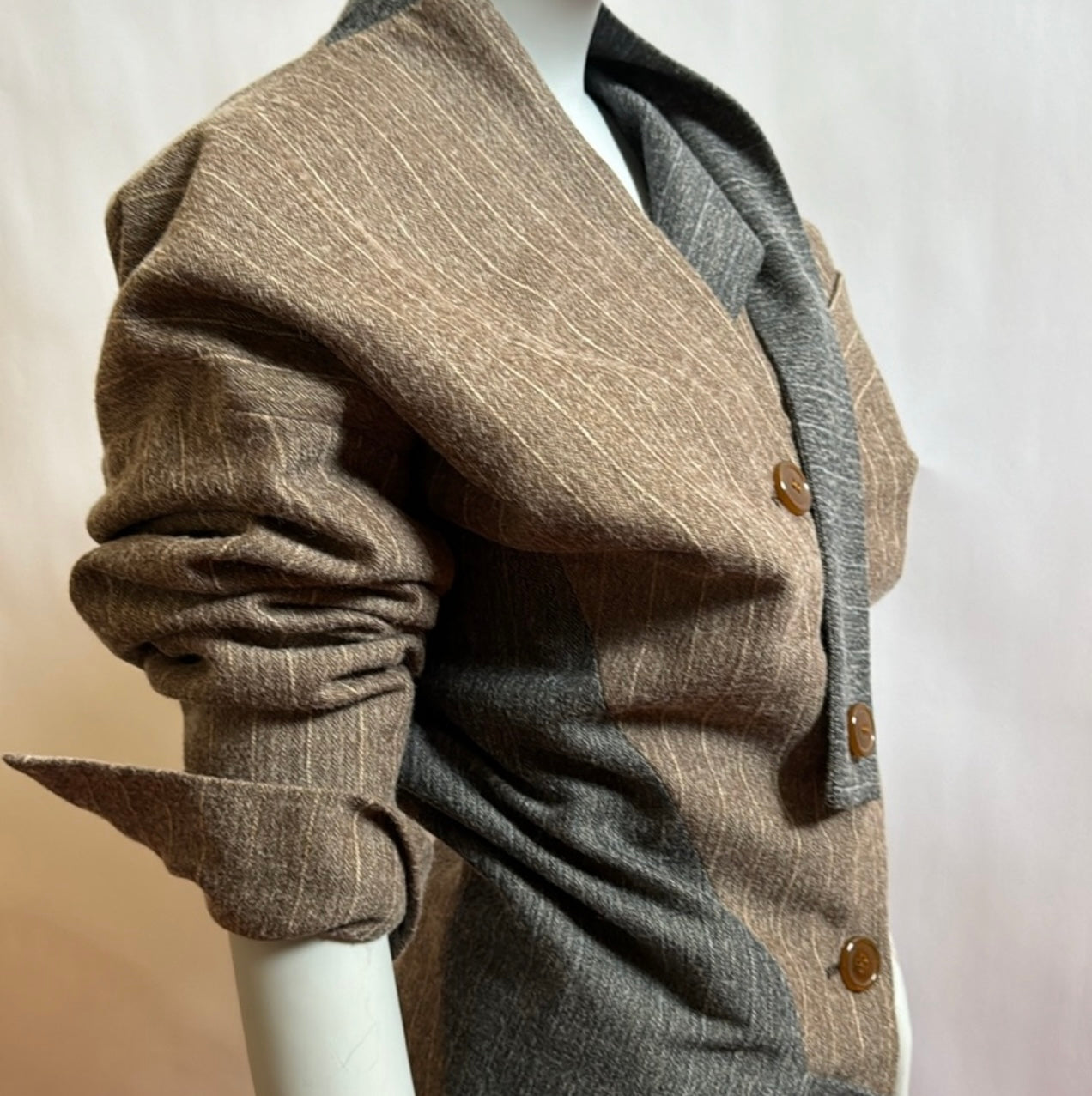 VW FW15/16 ARABESQUE JKT IN HERRINGBONE BROWN BLUE MIX WOOL+TROUSERS TUXEDO IT40