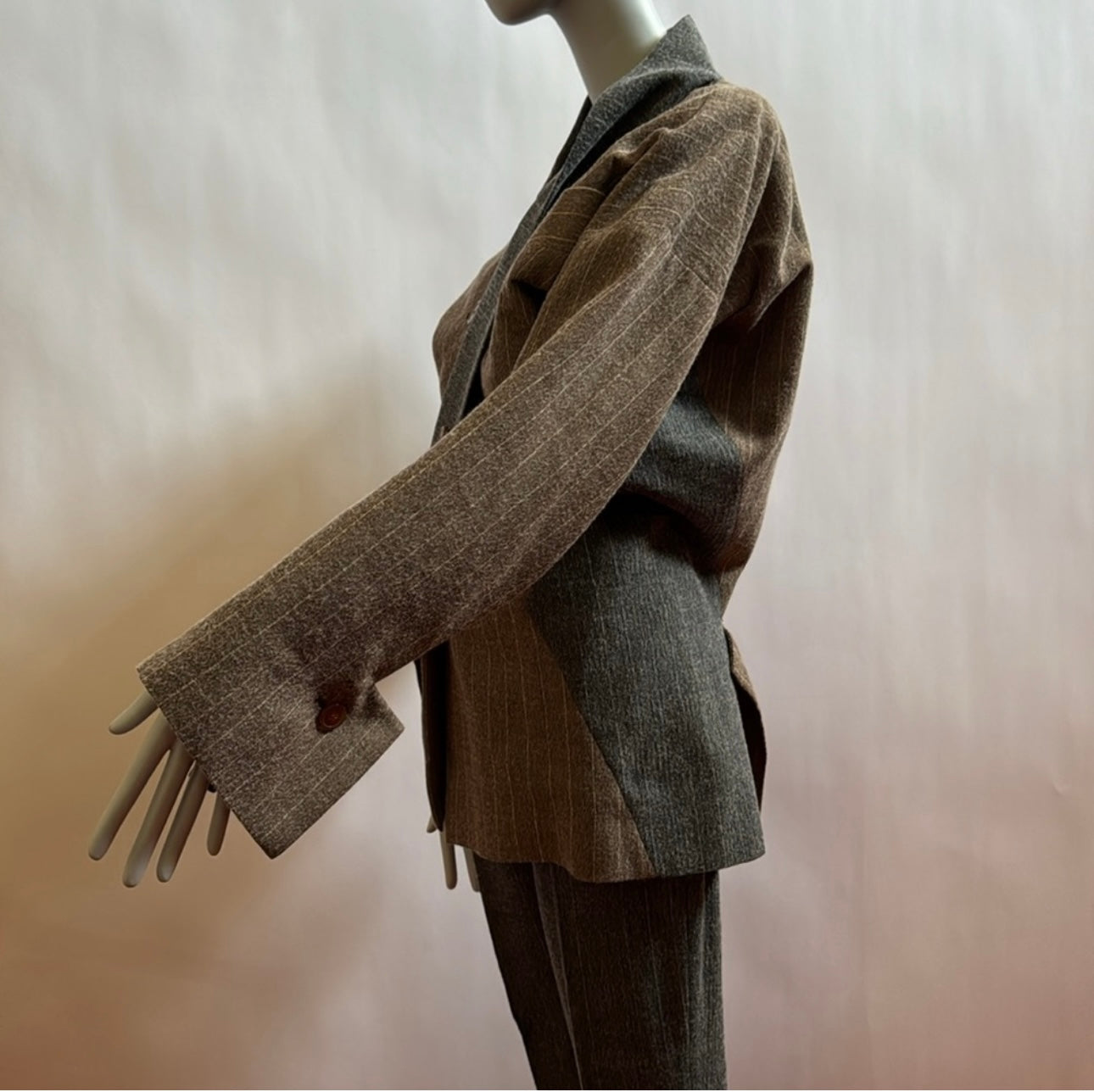 VW FW15/16 ARABESQUE JKT IN HERRINGBONE BROWN BLUE MIX WOOL+TROUSERS TUXEDO IT40