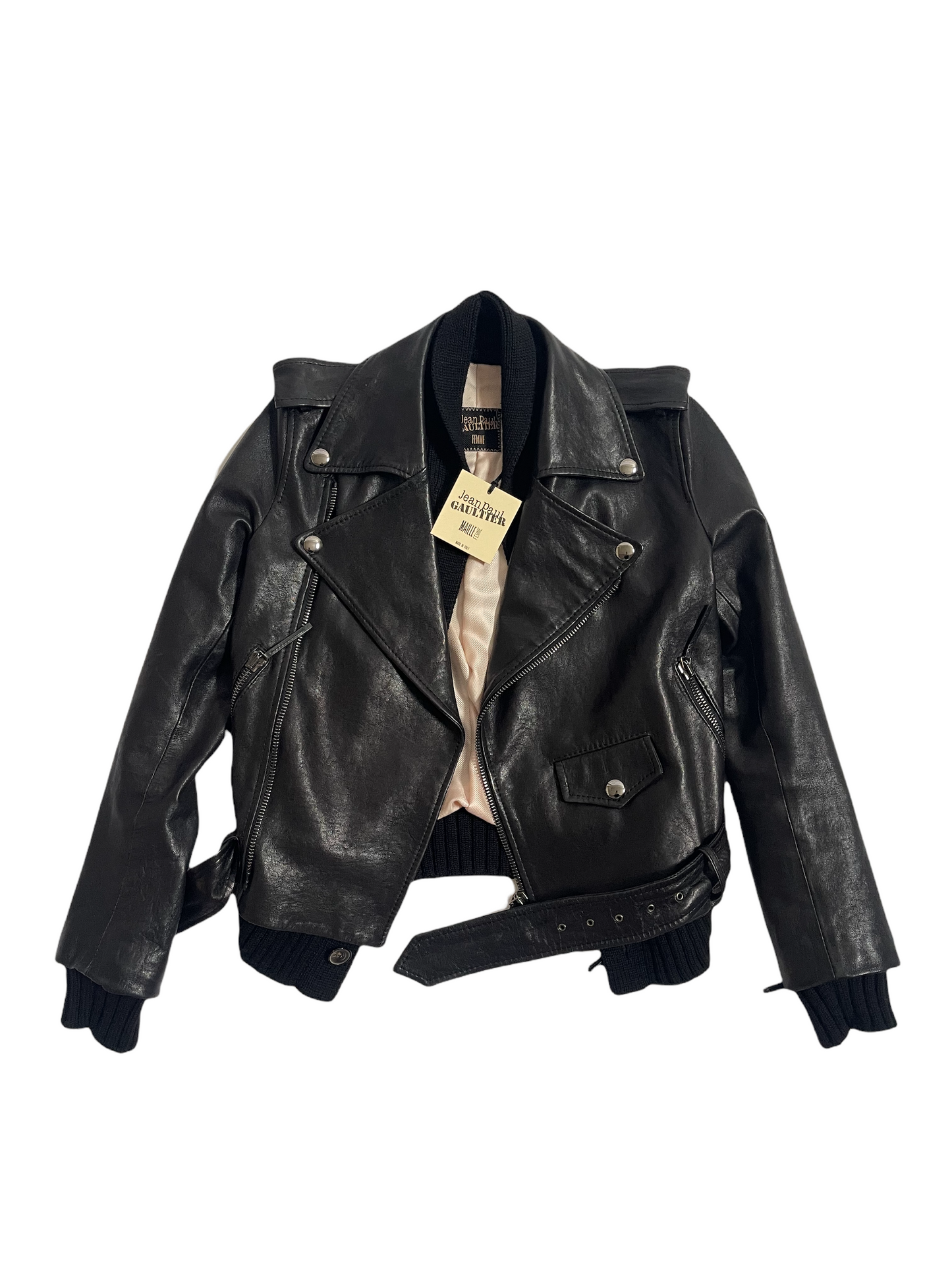 Jean Paul Gaultier Moto Black Leather Jacket VINATGE 1990'S NWT