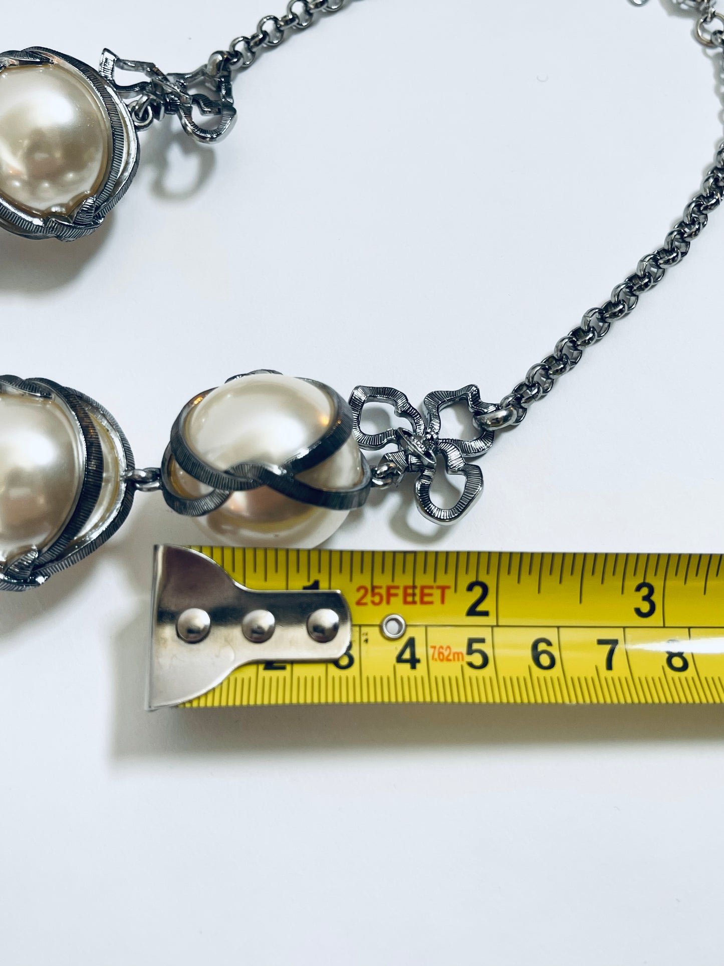 Vivienne Westwood Set of Jumbo White Pearl Necklace and Silver chain VINTAGE and earrings