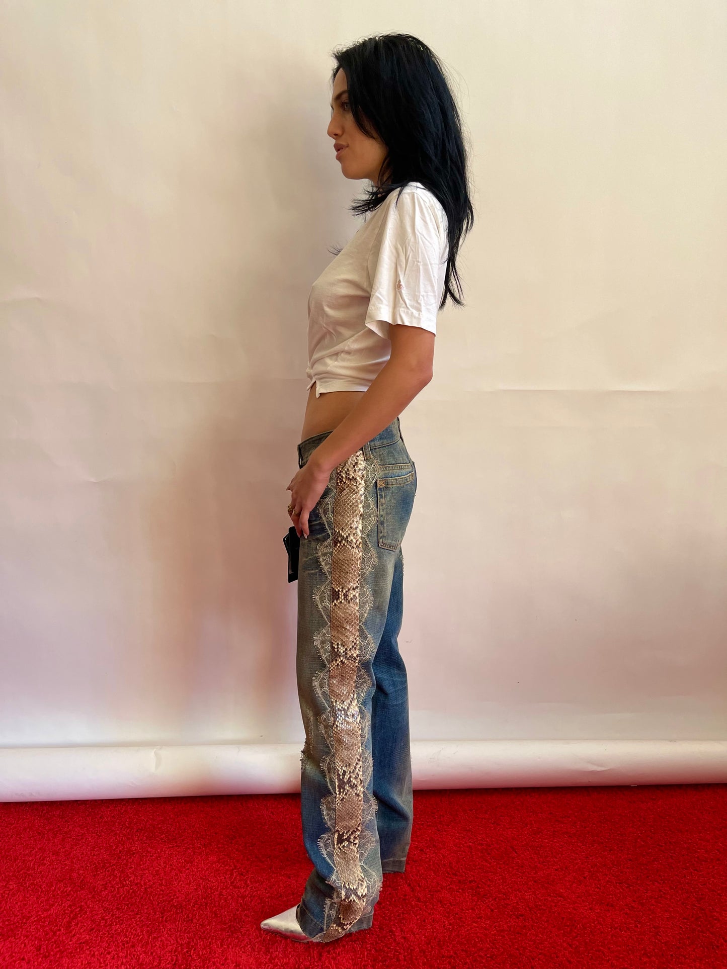 Dolce & Gabbana Jeans with side PYTHON and Lace VINTAGE 90's NWT