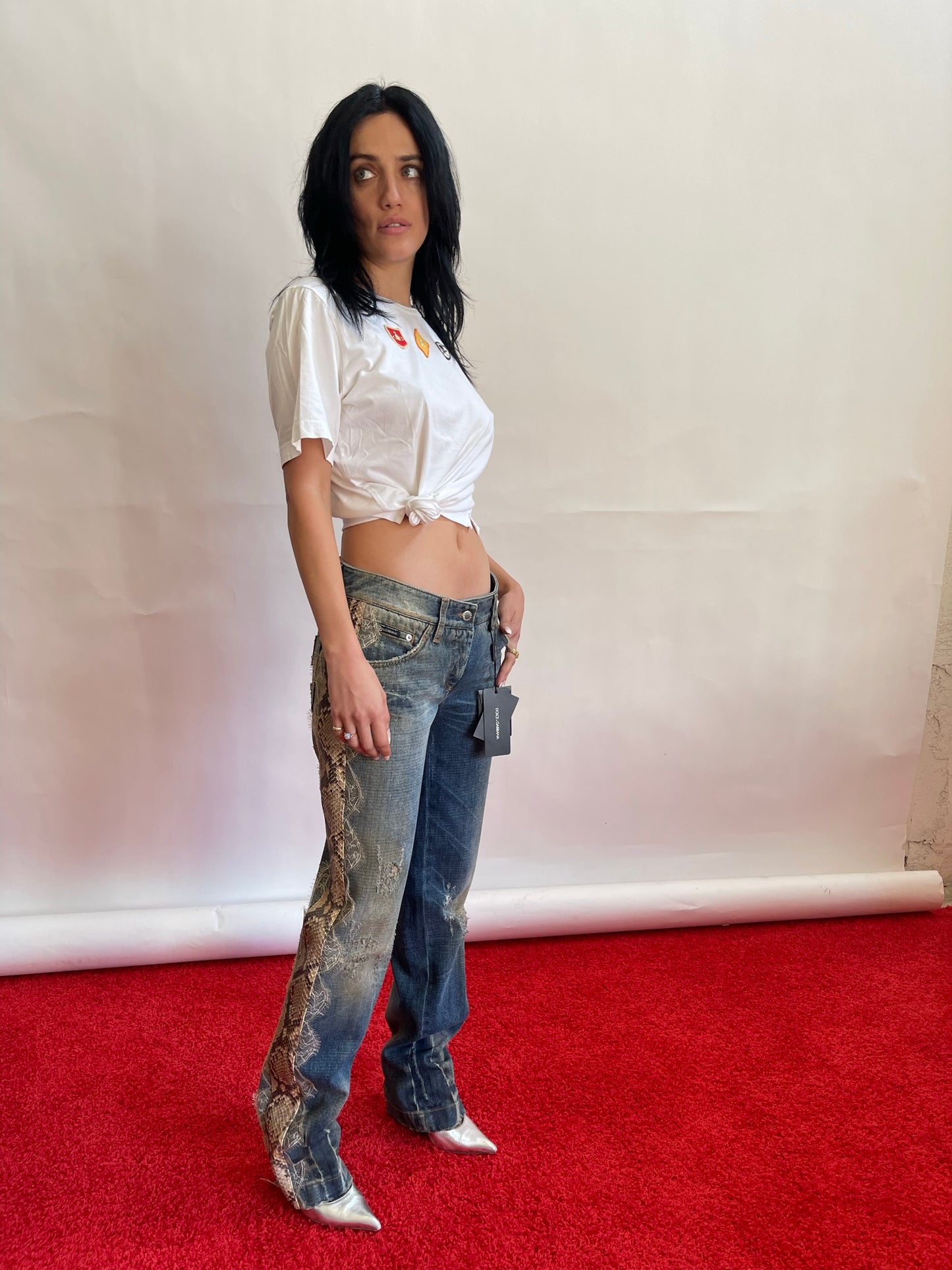 Dolce & Gabbana Jeans with side PYTHON and Lace VINTAGE 90's NWT
