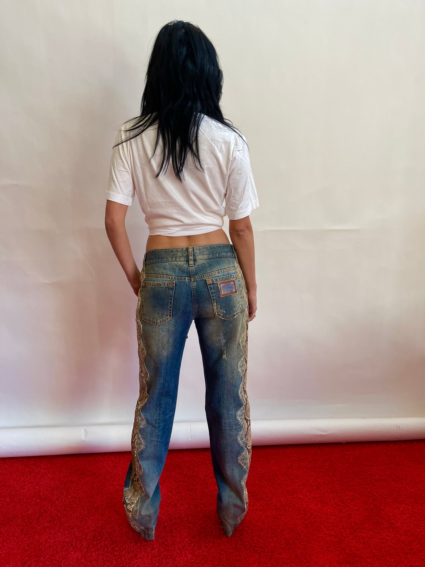 Dolce & Gabbana Jeans with side PYTHON and Lace VINTAGE 90's NWT